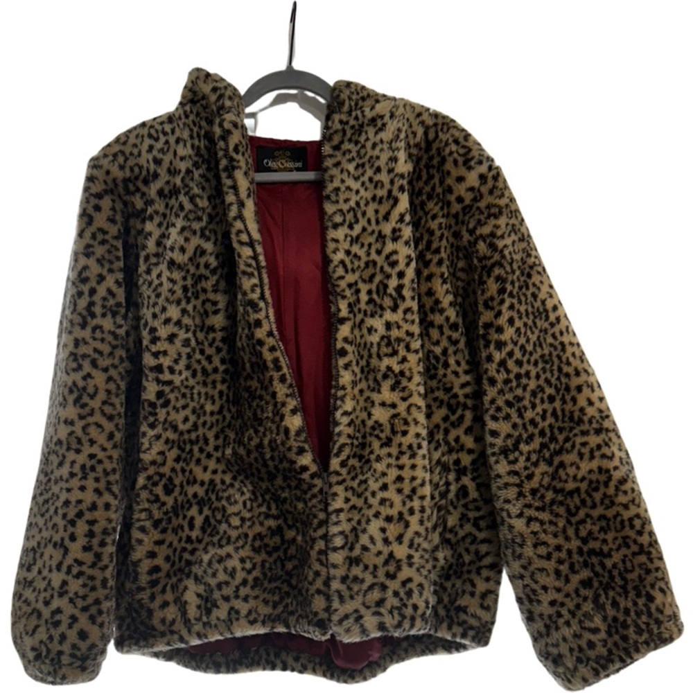 Oleg Cassini Leopard Teddy Jacket Faux Fur